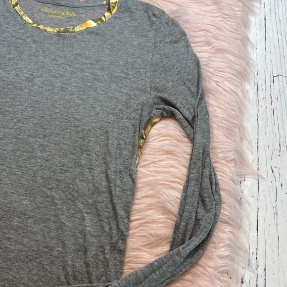 Zadig & Voltaire Willy Gold Grey Long Sleeve Tee sz XS - Picture 4 of 10